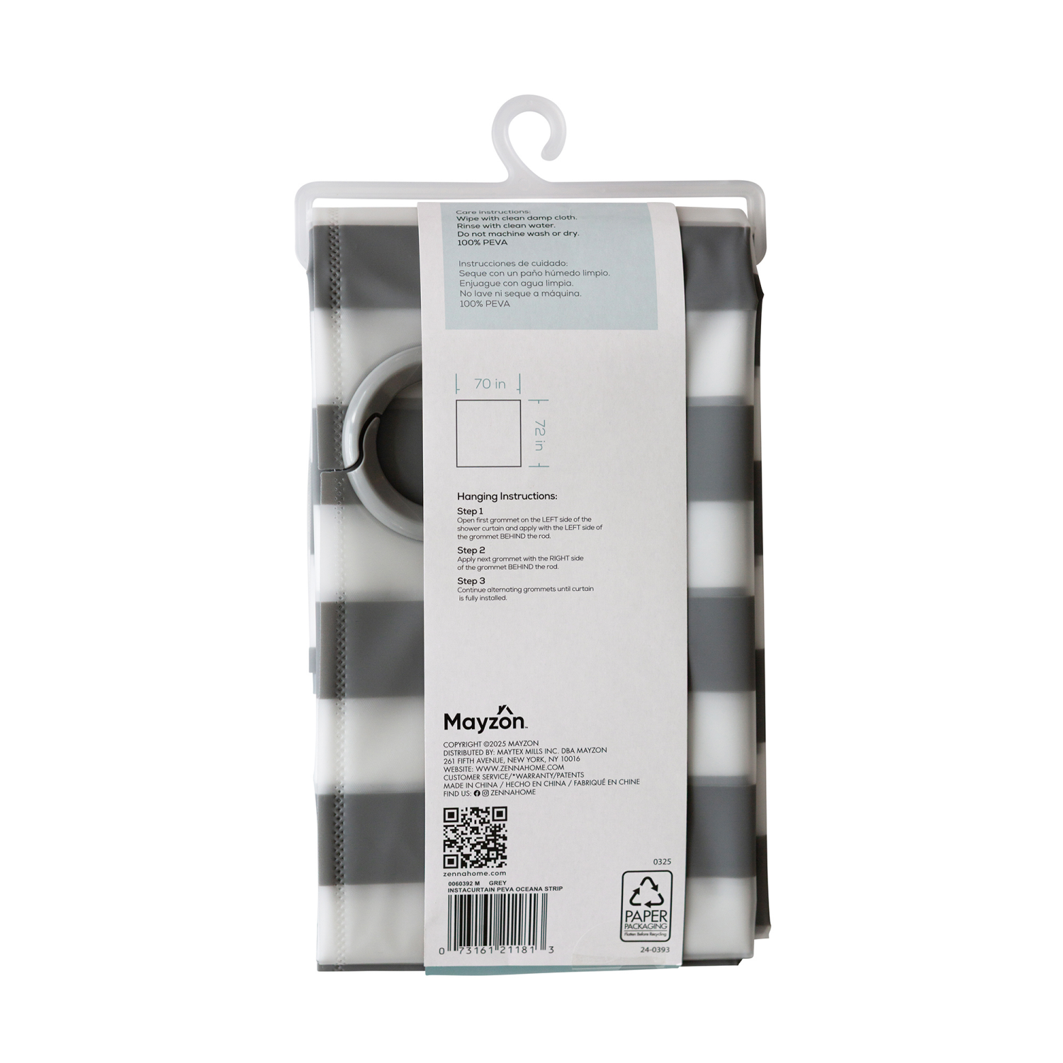 slide 3 of 4, Zenna Home InstaCurtain Hook-Free PEVA Shower Curtain, Oceana Stripe Grey, 1 ct