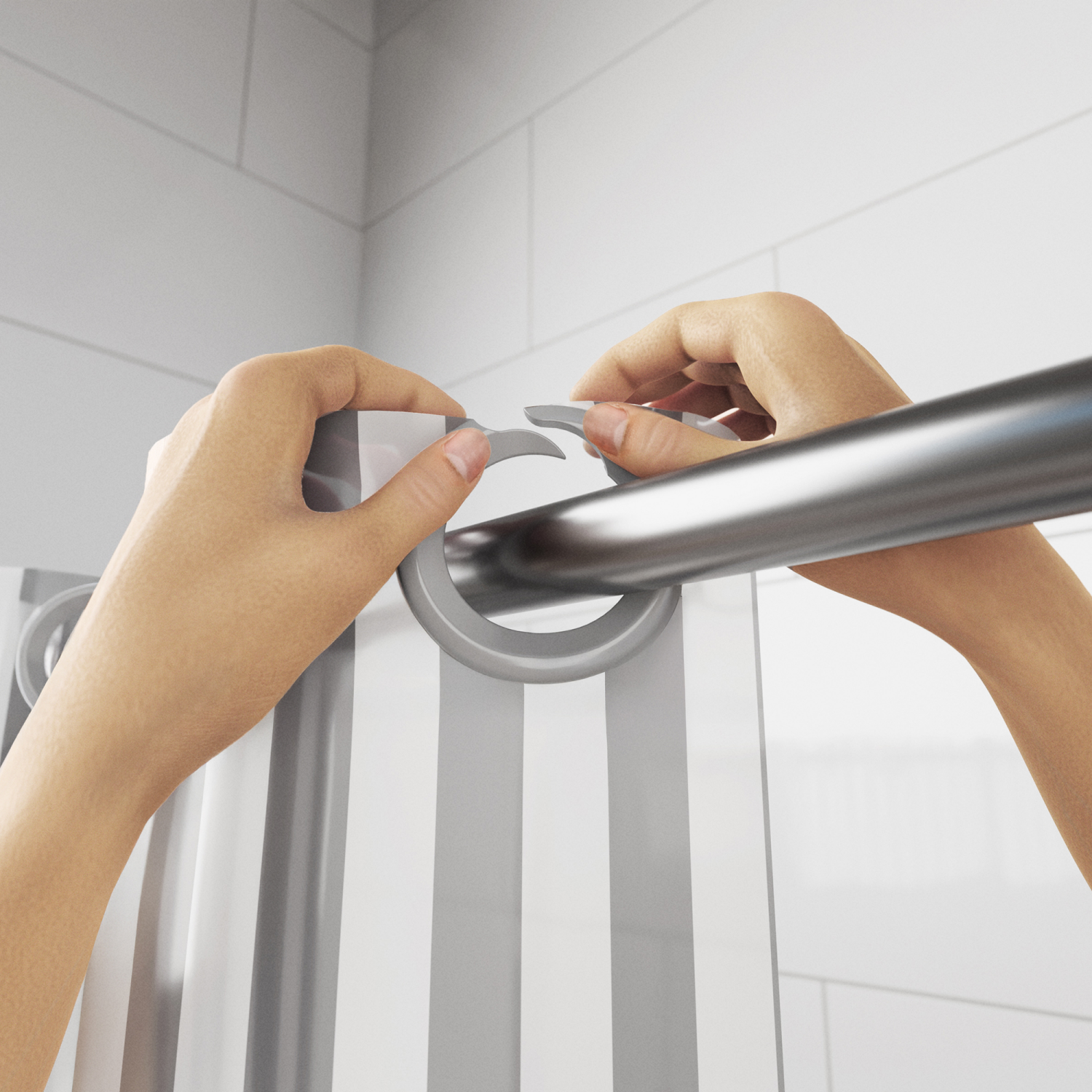 slide 4 of 4, Zenna Home InstaCurtain Hook-Free PEVA Shower Curtain, Oceana Stripe Grey, 1 ct