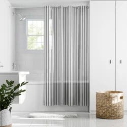 Zenna Home InstaCurtain Hook-Free PEVA Shower Curtain, Oceana Stripe Grey