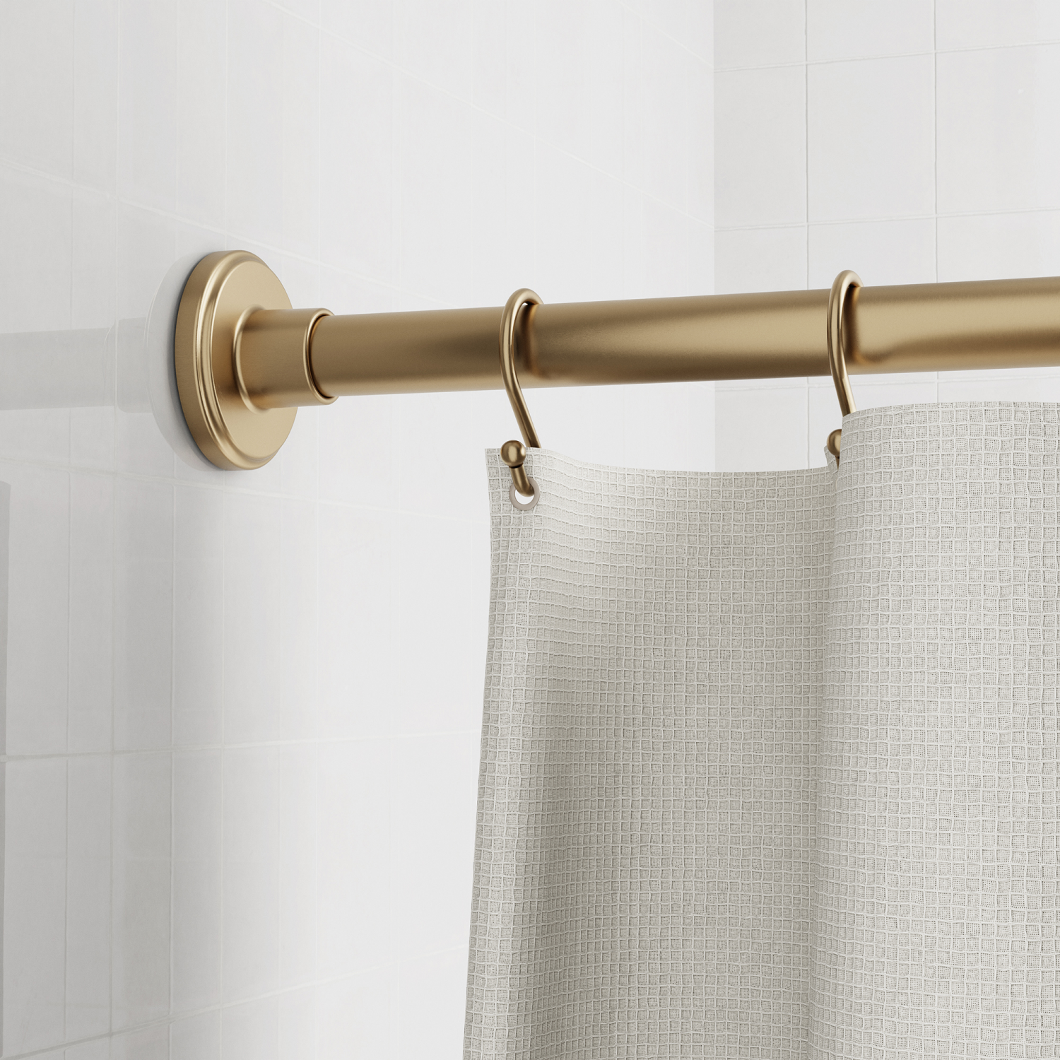 slide 1 of 4, Zenna Home Rustproof Adjustable Tension Decorative Shower Curtain Rod, 5086 in., Gold, 50 ct; 86 in