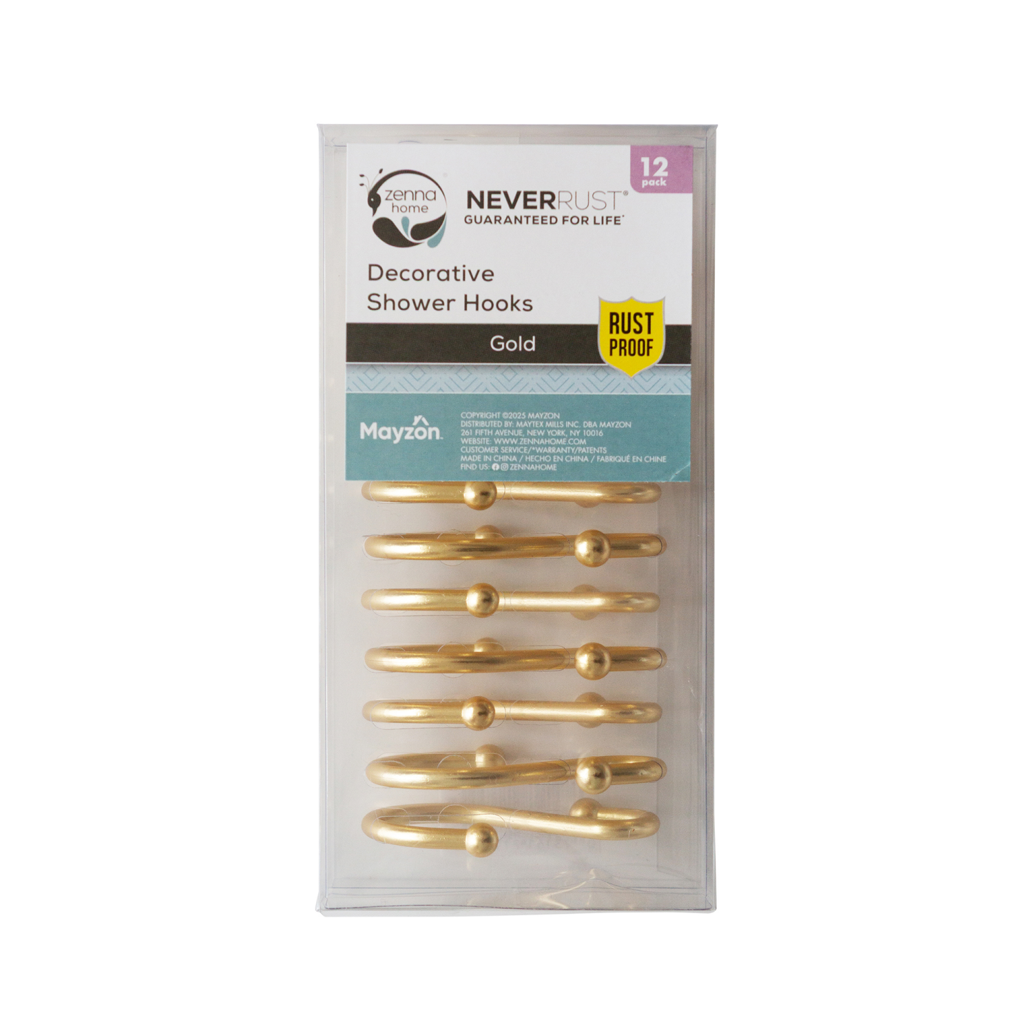 slide 2 of 4, Zenna Home Rustproof S-Shaped Decorative Shower Hooks, Gold, Pack of 12, 1 ct