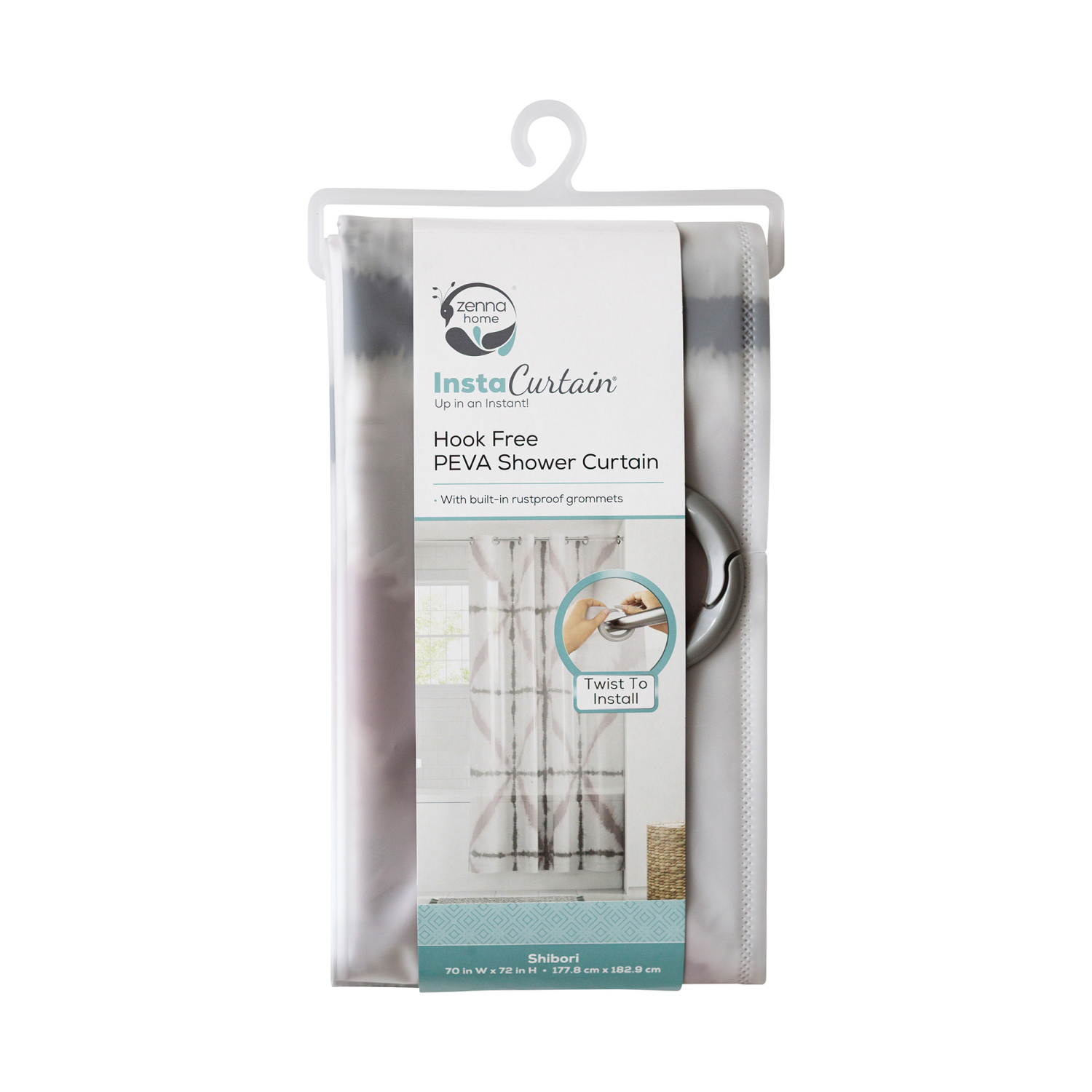 slide 2 of 4, Zenna Home InstaCurtain Hook-Free PEVA Shower Curtain, Shibori Grey, 1 ct