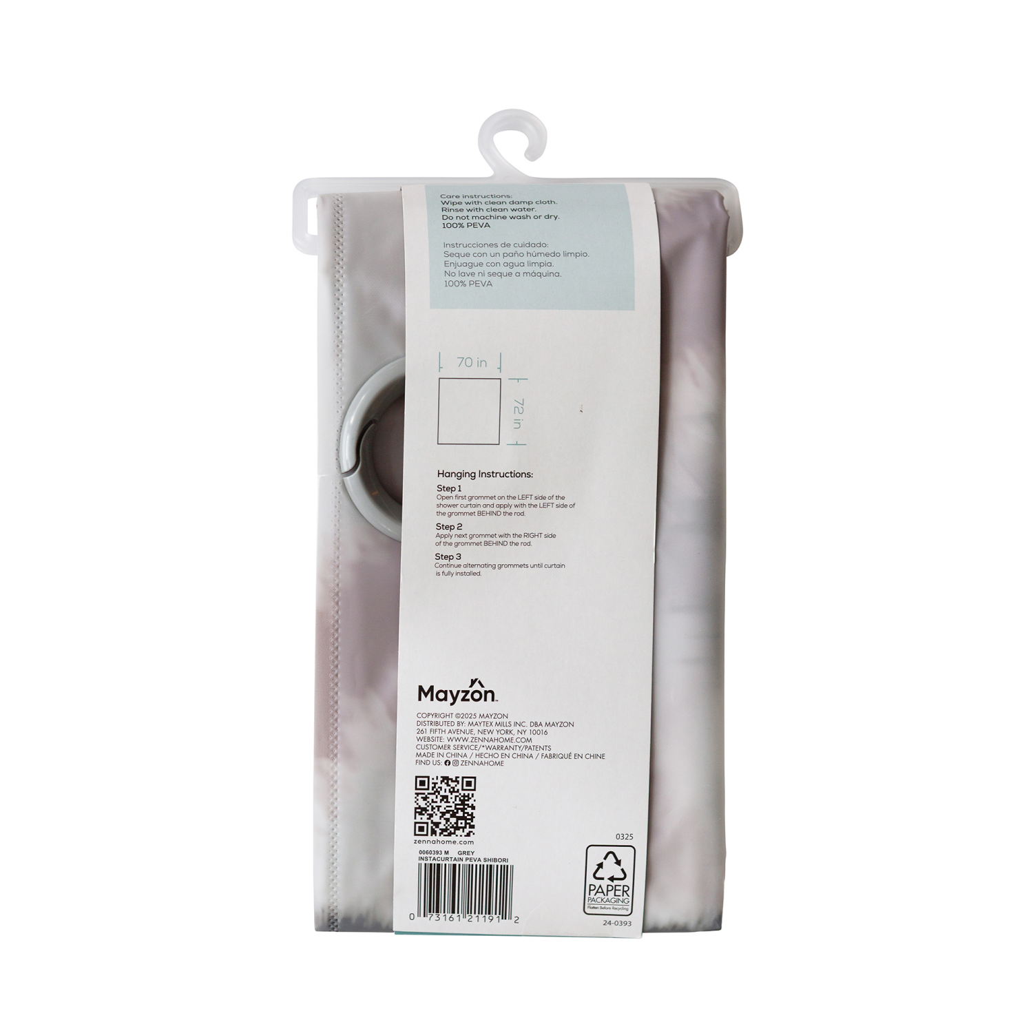 slide 3 of 4, Zenna Home InstaCurtain Hook-Free PEVA Shower Curtain, Shibori Grey, 1 ct