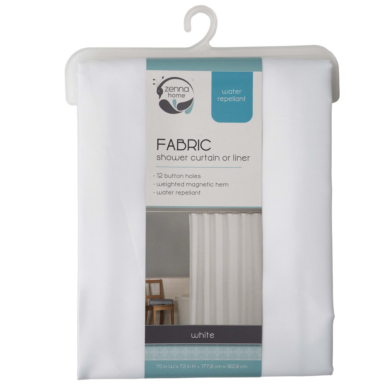 slide 3 of 4, Zenna Home Fabric Shower Curtain or Liner, 70 in x 72 in, White, 70 in x 72 in