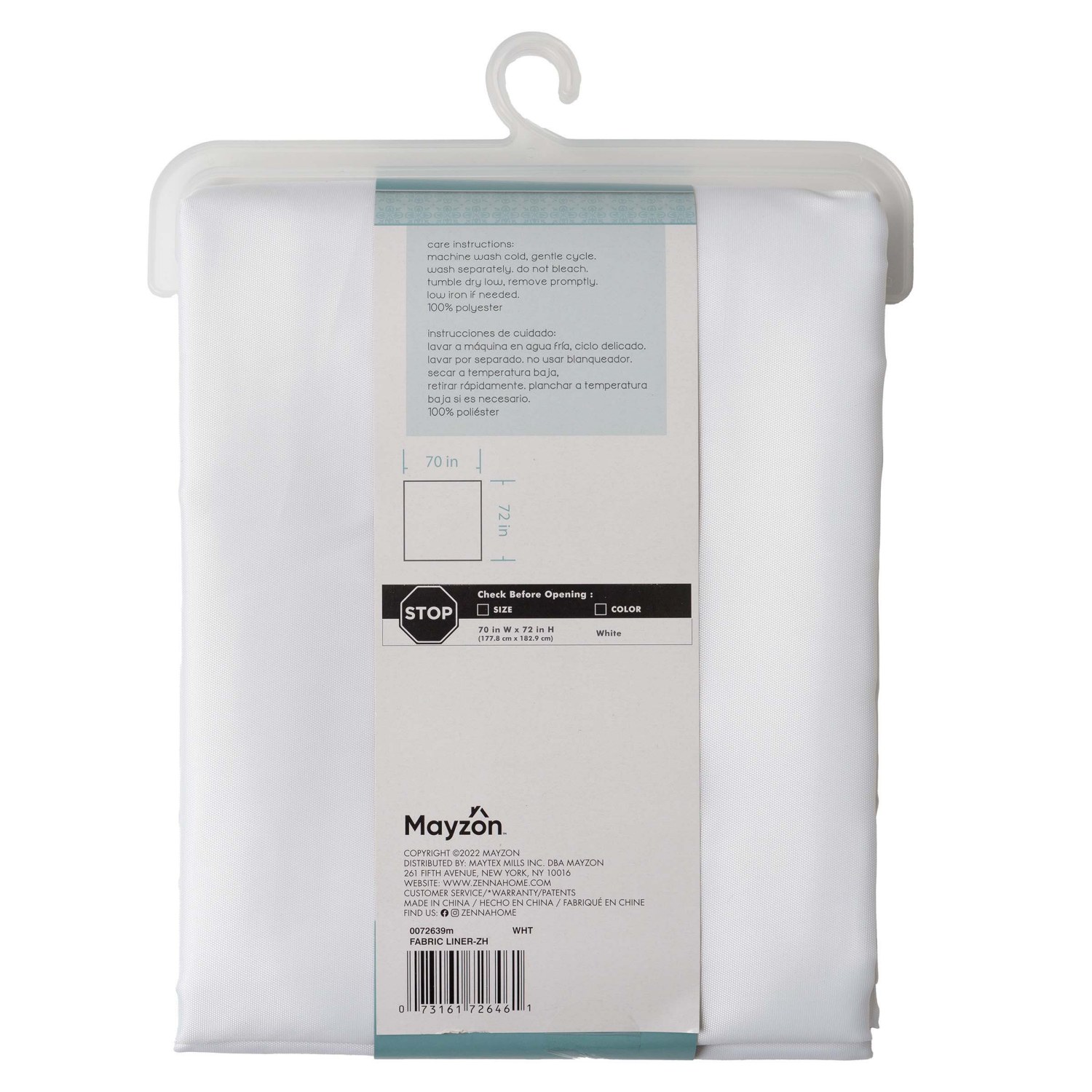 slide 4 of 4, Zenna Home Fabric Shower Curtain or Liner, 70 in x 72 in, White, 70 in x 72 in