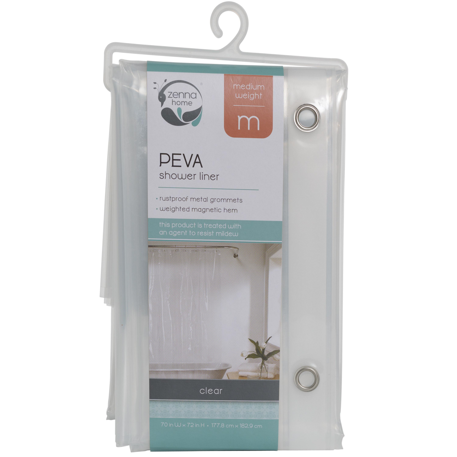 slide 3 of 4, Zenna Home Medium Weight Softy PEVA Shower Liner 70 in x 72 in, Frosty, 5.5 gauge