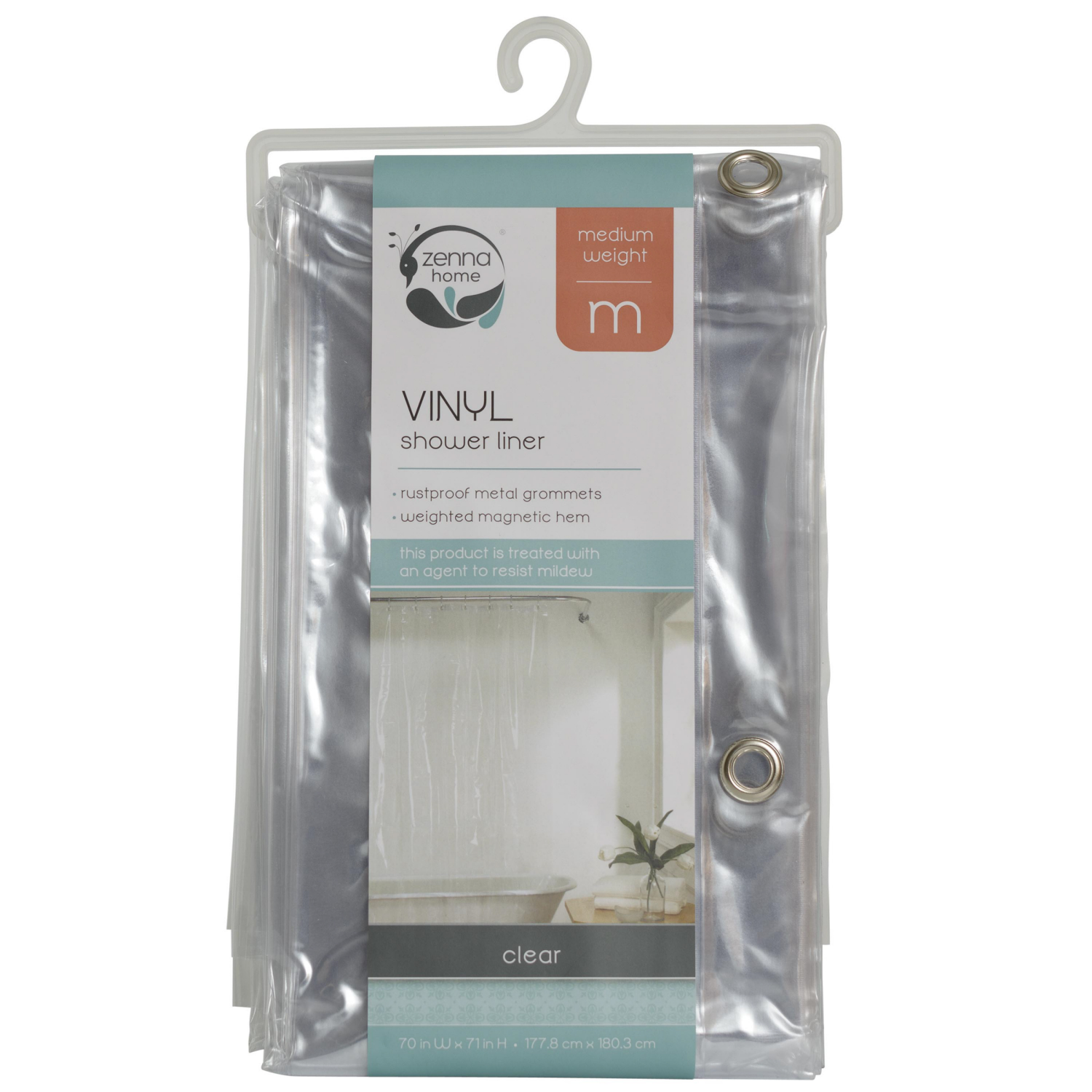 slide 3 of 4, Zenna Home Medium Weight Vinyl Shower Curtain Liner, 70 in x 71 in, Clear, 5 gauge