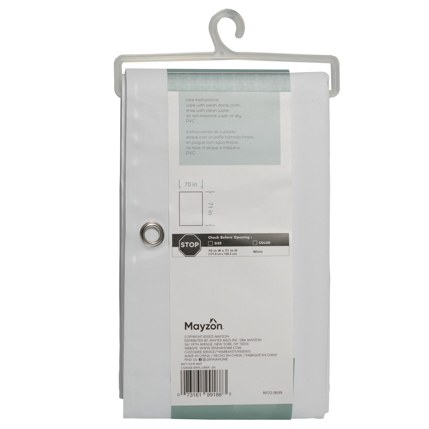 slide 4 of 4, Zenna Home Medium Weight Vinyl Shower Curtain Liner, 70 in x 71 in, White, 5 gauge