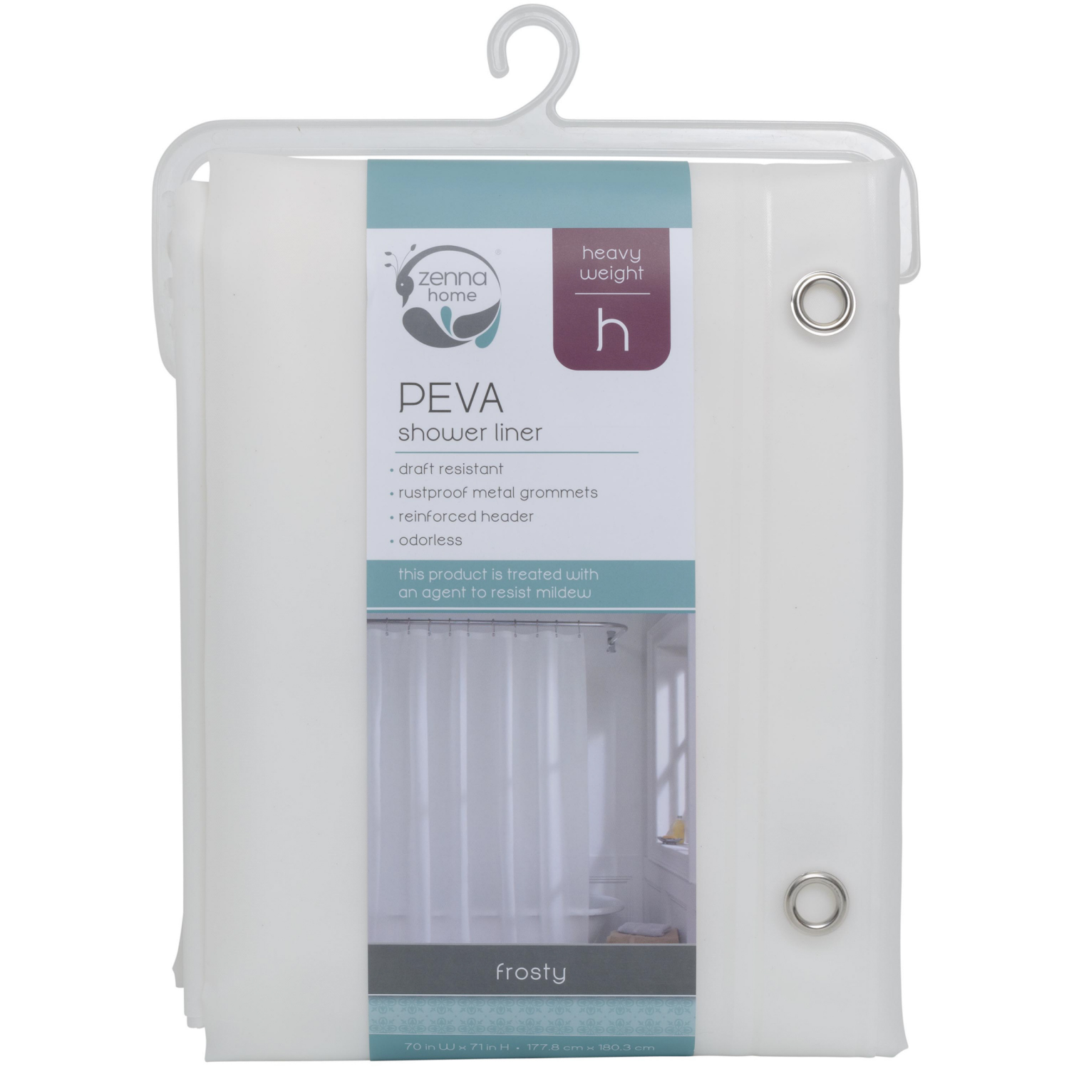 slide 3 of 4, Zenna Home Heavy Weight PEVA Shower Curtain Liner, 70 in x 71 in, Frosty, 8 gauge