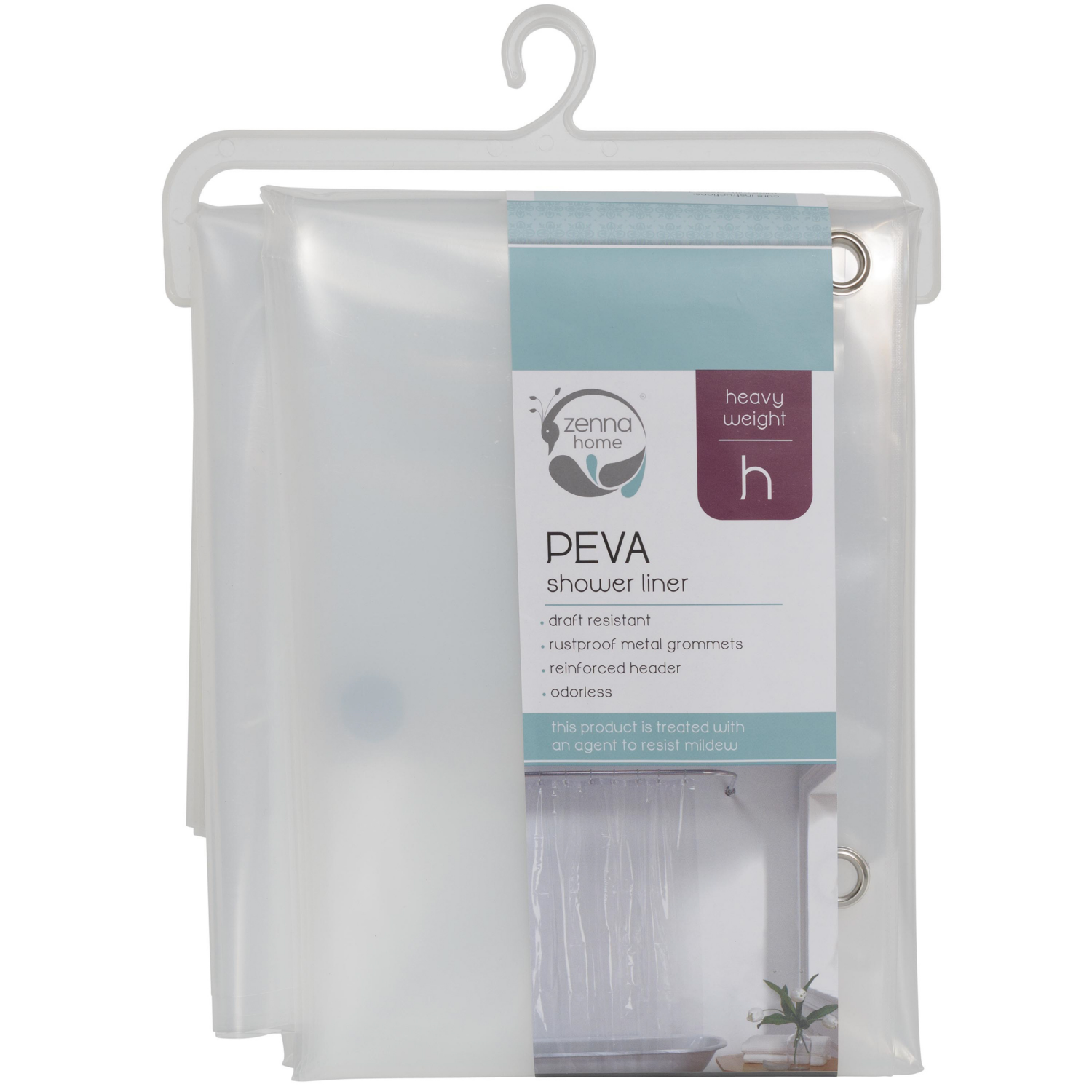 slide 3 of 4, Zenna Home Heavy Weight PEVA Shower Curtain Liner, 70 in x 71 in, Clear, 8 gauge