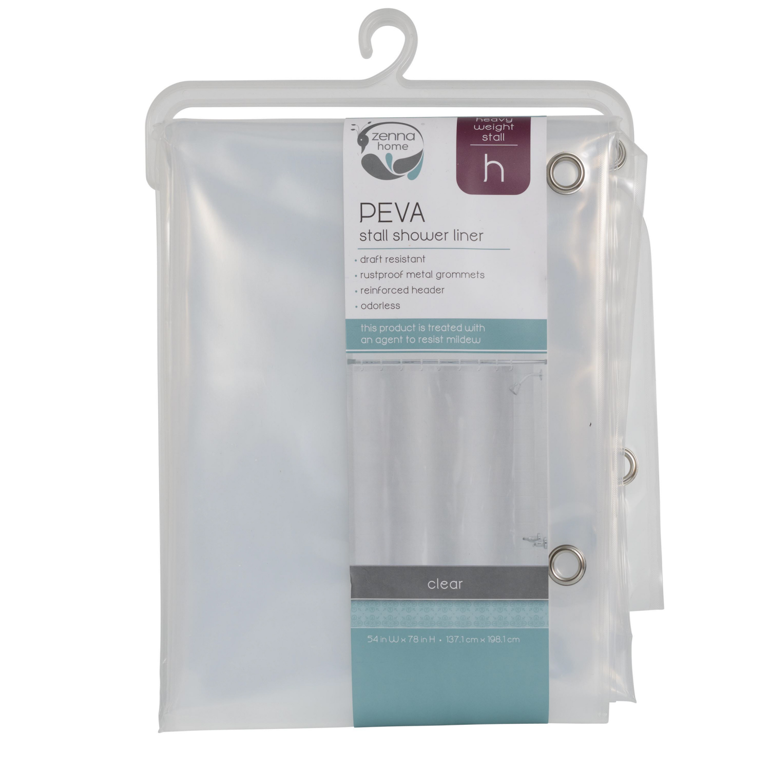 slide 4 of 4, Zenna Home Heavy Weight PEVA Shower Curtain Liner, 70 in x 71 in, Clear, 8 gauge