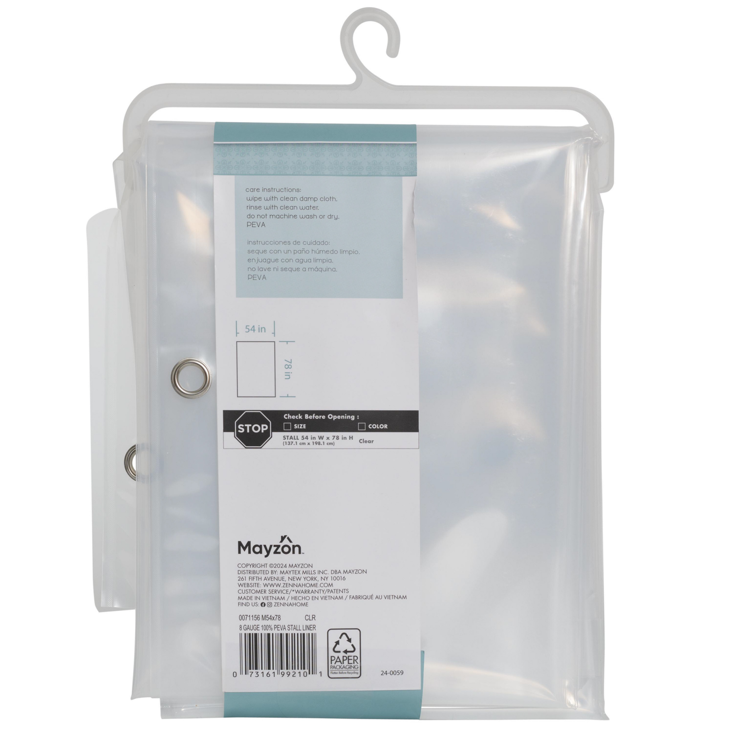 slide 4 of 4, Zenna Home Heavy Weight PEVA Stall Shower Liner, 54 in x 78 in, Clear, 8 gauge