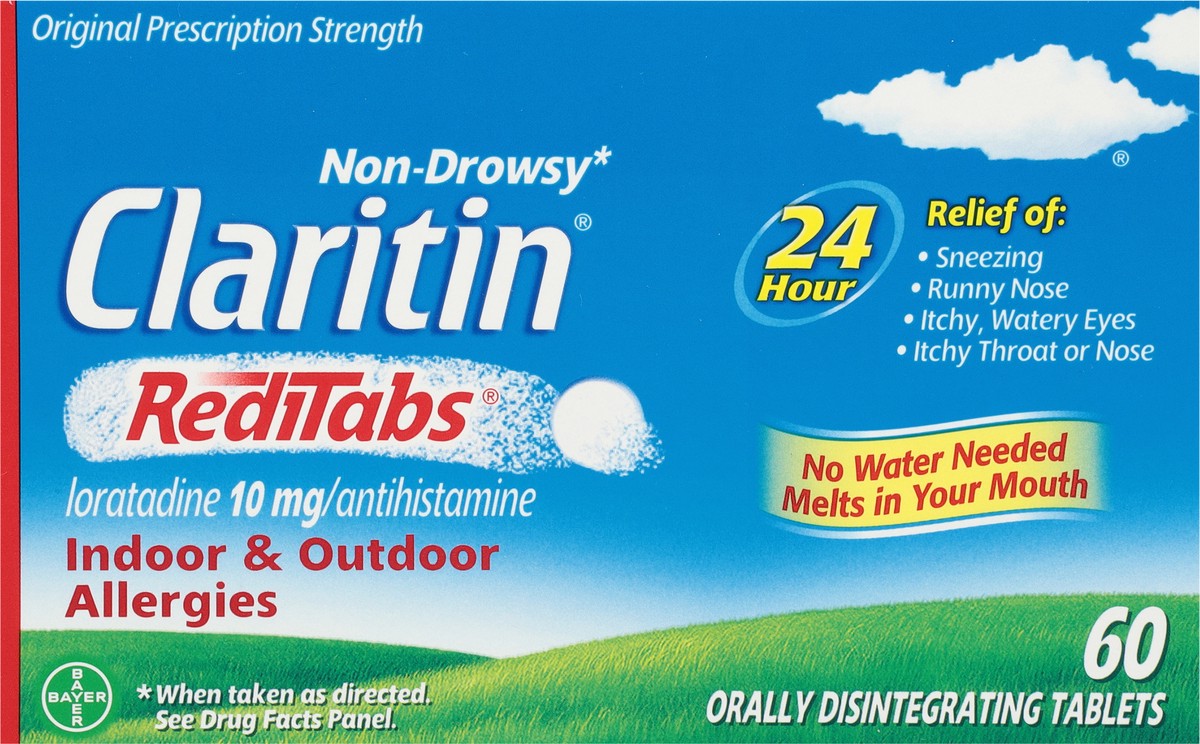 slide 6 of 9, Claritin RediTabs Non-Drowsy 10 mg Original Prescription Strength Allergy 60 Tablets, 60 ct