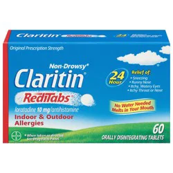 Claritin RediTabs Non-Drowsy 10 mg Original Prescription Strength Allergy 60 Tablets