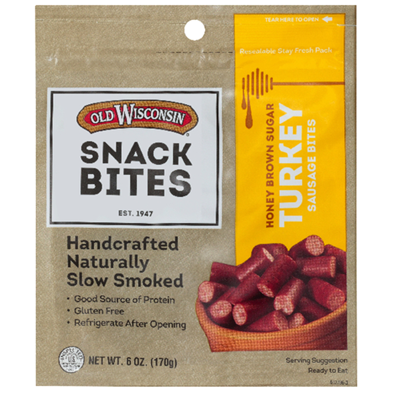 slide 1 of 1, Old Wisconsin Honey Brown Sugar Turkey Sausage Snack Bites 6 oz. Pouch, 6 oz