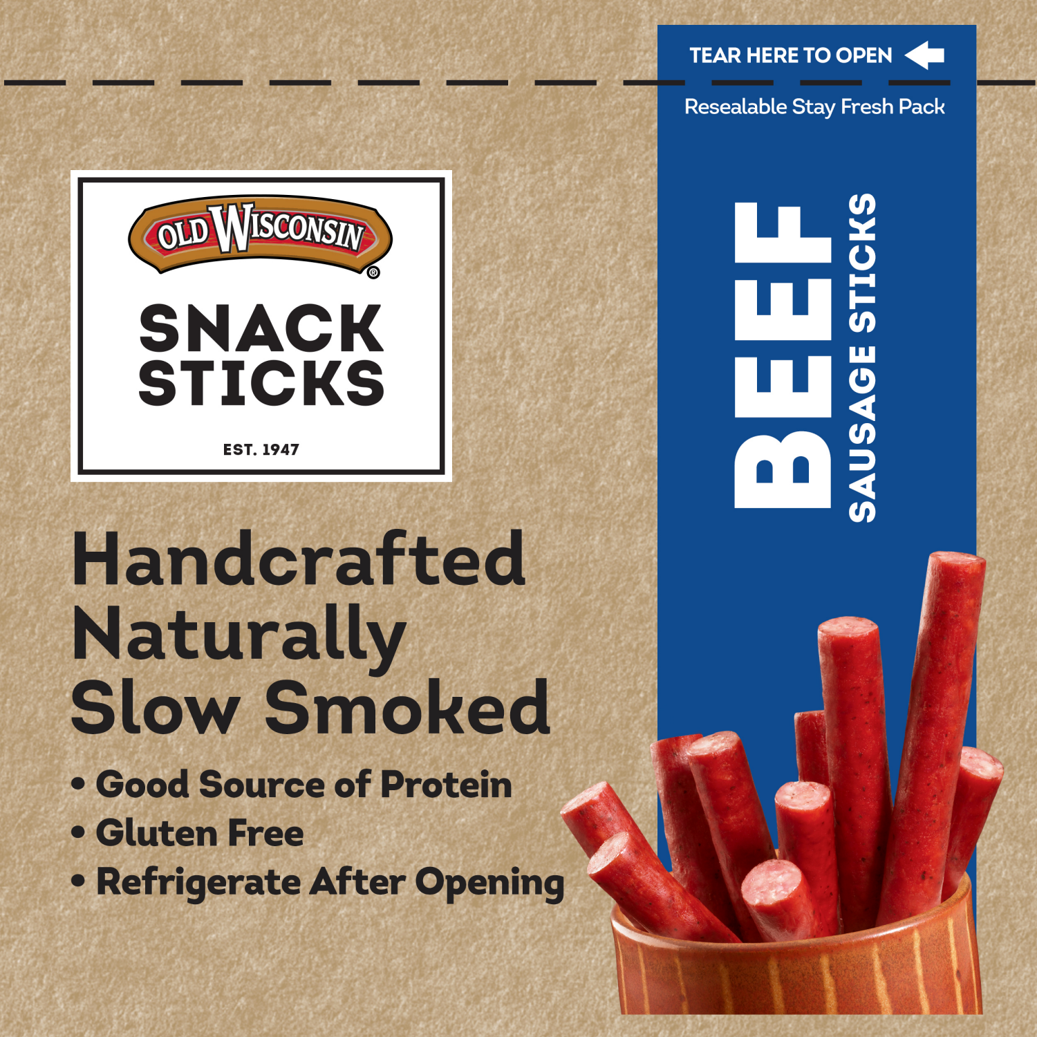 slide 1 of 2, Old Wisconsin Beef Sausage Snack Sticks 5 oz. Pouch, 5 oz