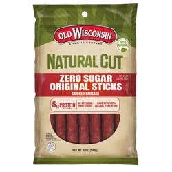 Old Wisconsin Natural Cut Zero Sugar Smoked Sausage Original Sticks 5 oz
