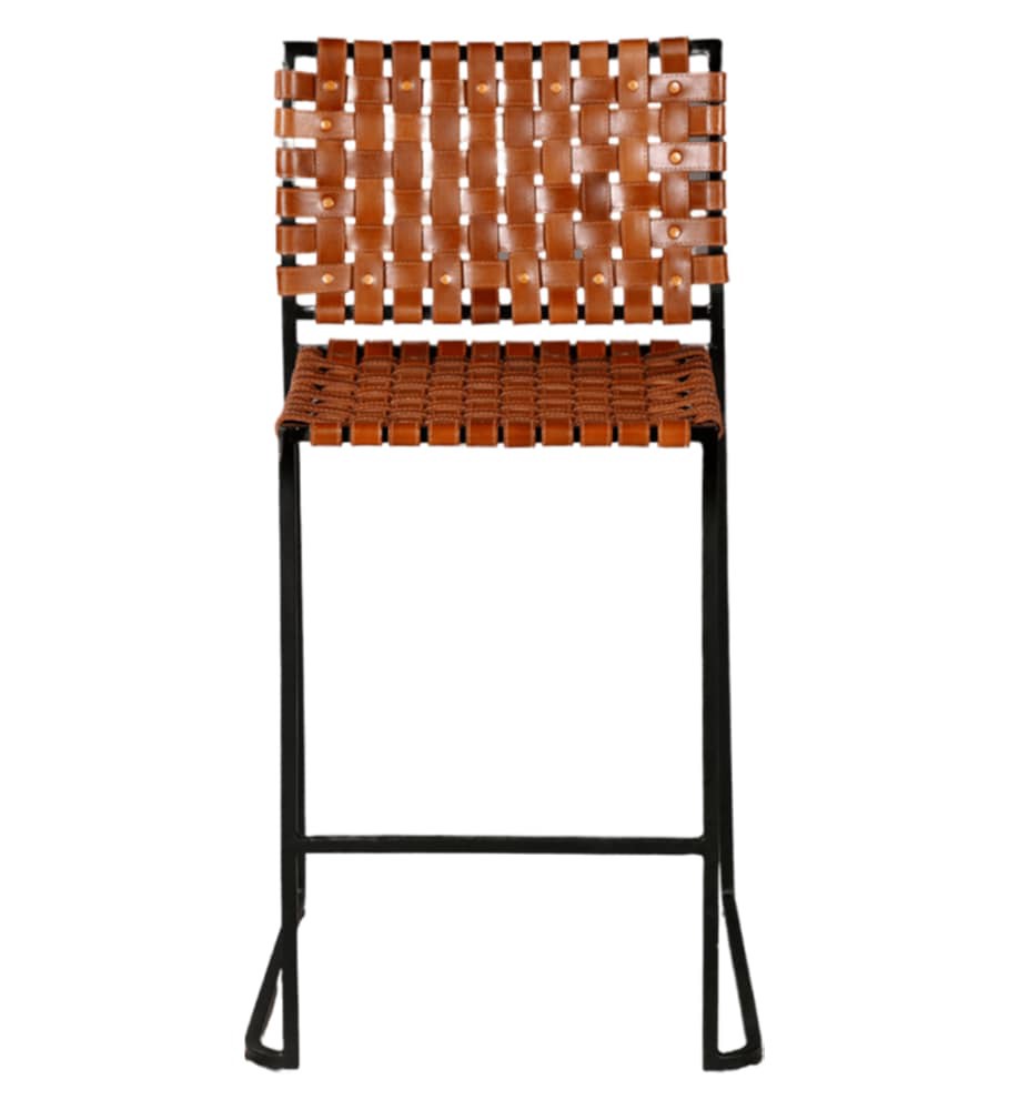 slide 1 of 1, Modavari Asher Woven Leather Stool, 24 in