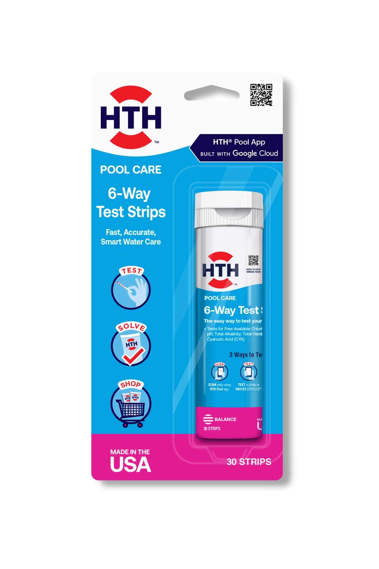 slide 1 of 2, hth Pool 6-Way Test Strips, 30 ct