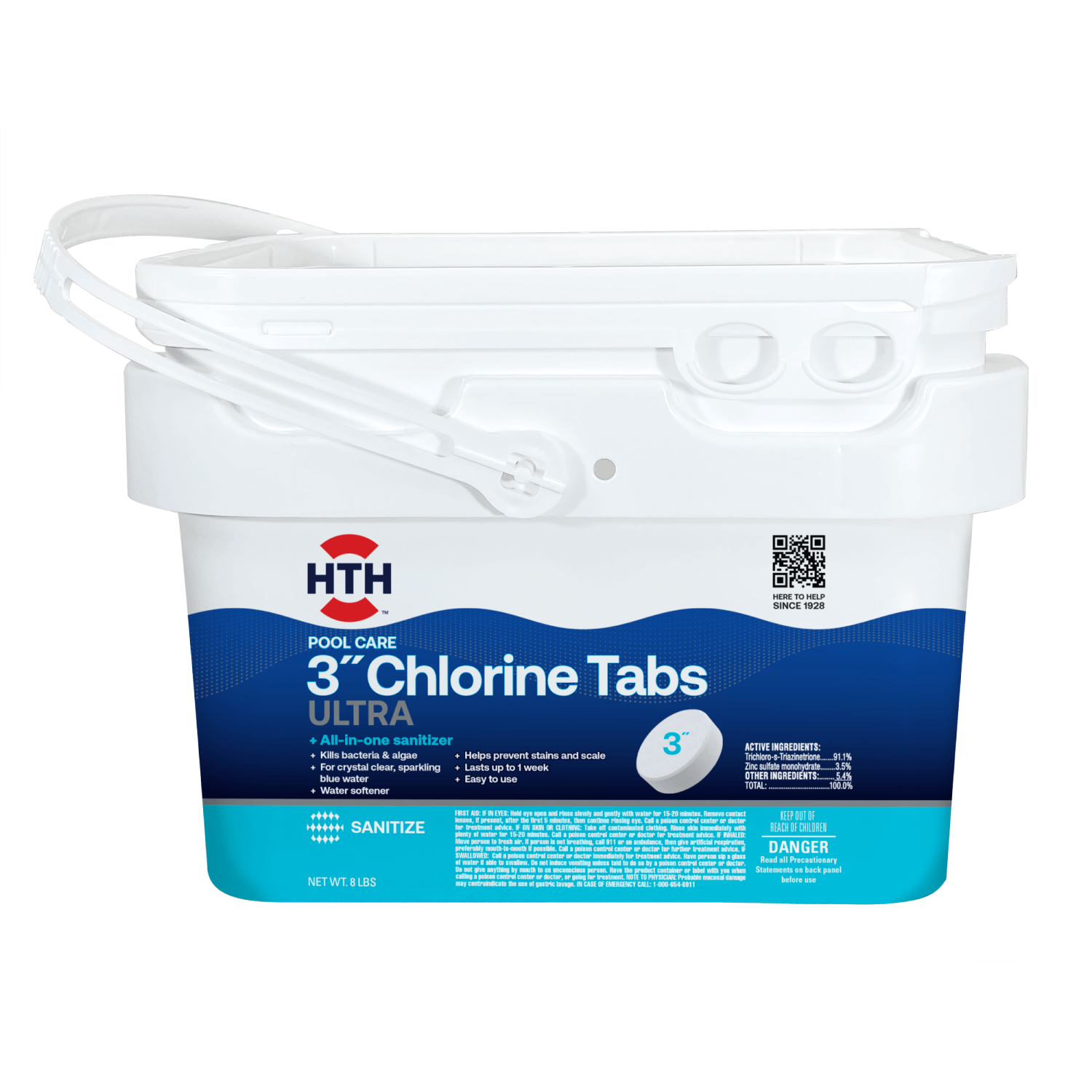 slide 1 of 2, HTH Pool Care 3" Chlorine Tabs Ultra, All-In-One Sanitizer, Kills Algae and Bacteria, 8 lb