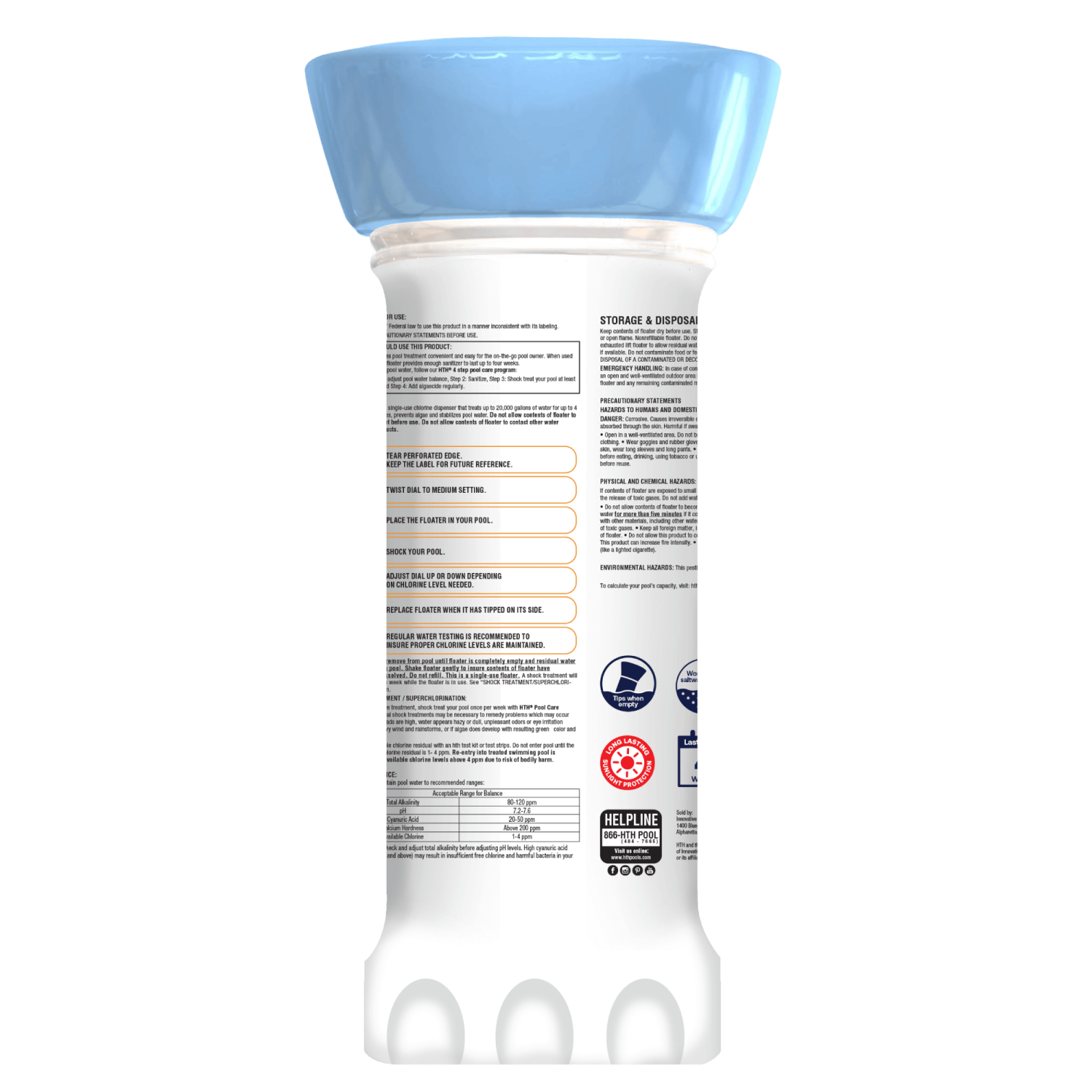 slide 2 of 2, HTH Pool Care Chlorine Floater, Long-Lasting Chlorination, Last up to 4 Weeks, 3 lb