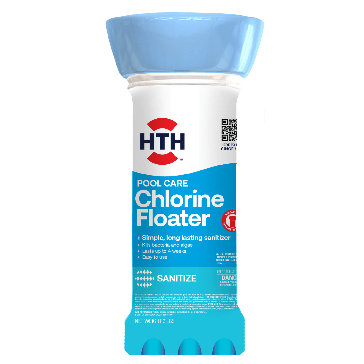 slide 1 of 2, HTH Pool Care Chlorine Floater, Long-Lasting Chlorination, Last up to 4 Weeks, 3 lb