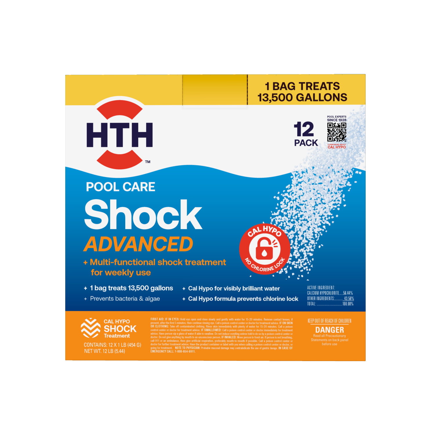 slide 1 of 2, HTH Pool Care Shock Advanced, Prevents Bacteria & Algae, Cal Hypo Formula (Pack of 12), 1 lb