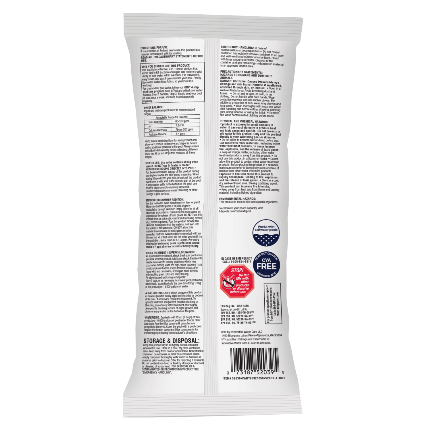 slide 2 of 2, HTH Pool Care Shock Ultra, Prevents Bacteria, Algae, Stain & Scale, Cal Hypo Formula, 1 lb