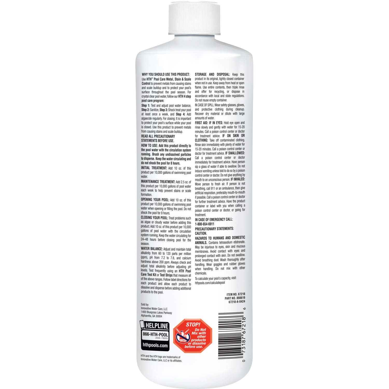 slide 2 of 2, hth Pool Metal Stain Scale Control, 1 Quart, 1 qt