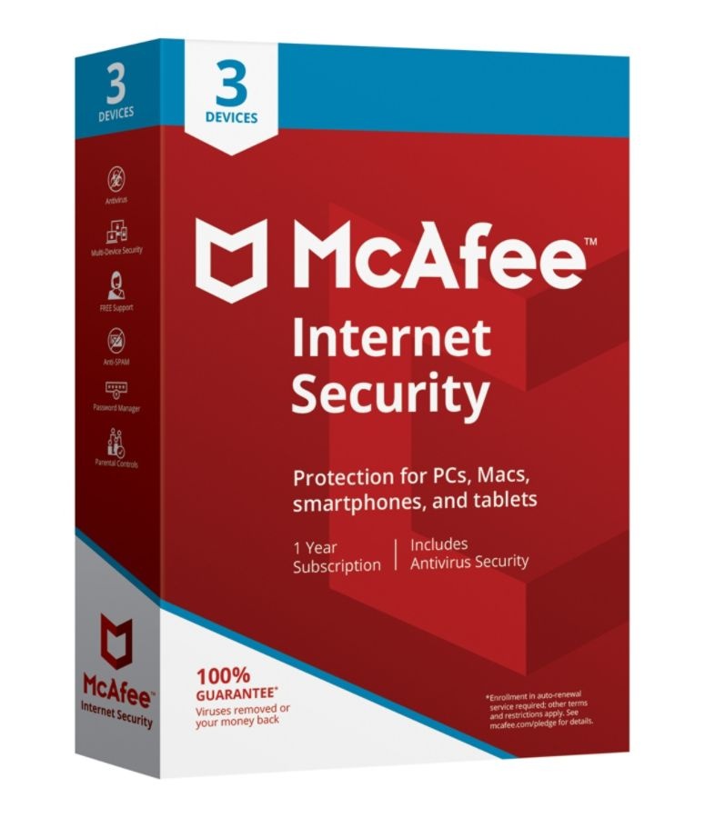 slide 2 of 3, McAfee Internet Security, For 3 Pc And Mac, Android And Ios Devices, Ecode, 1 ct