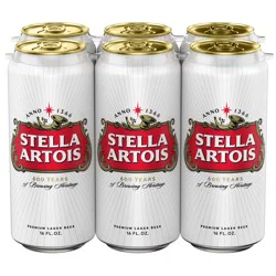 Stella Artois Premium Lager Beer, 6 Pack, 16 fl oz Cans