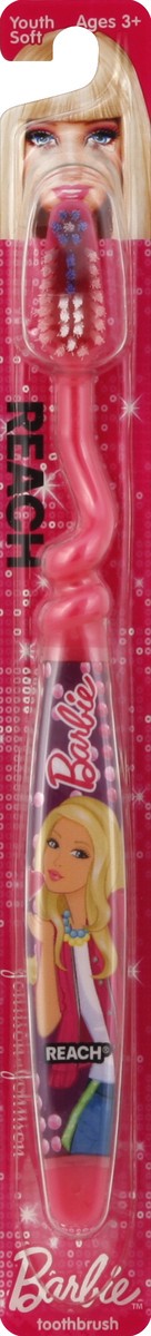 slide 5 of 6, REACH Toothbrush, Barbie, Youth, Soft 17, 1 ct