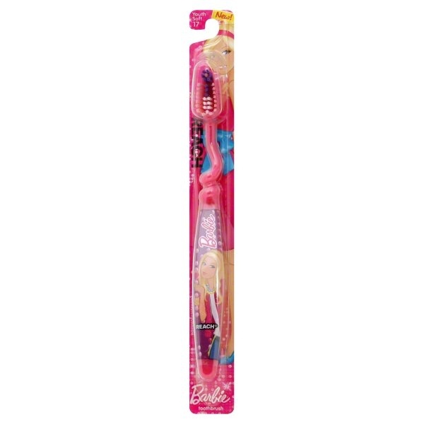 slide 1 of 6, REACH Toothbrush, Barbie, Youth, Soft 17, 1 ct