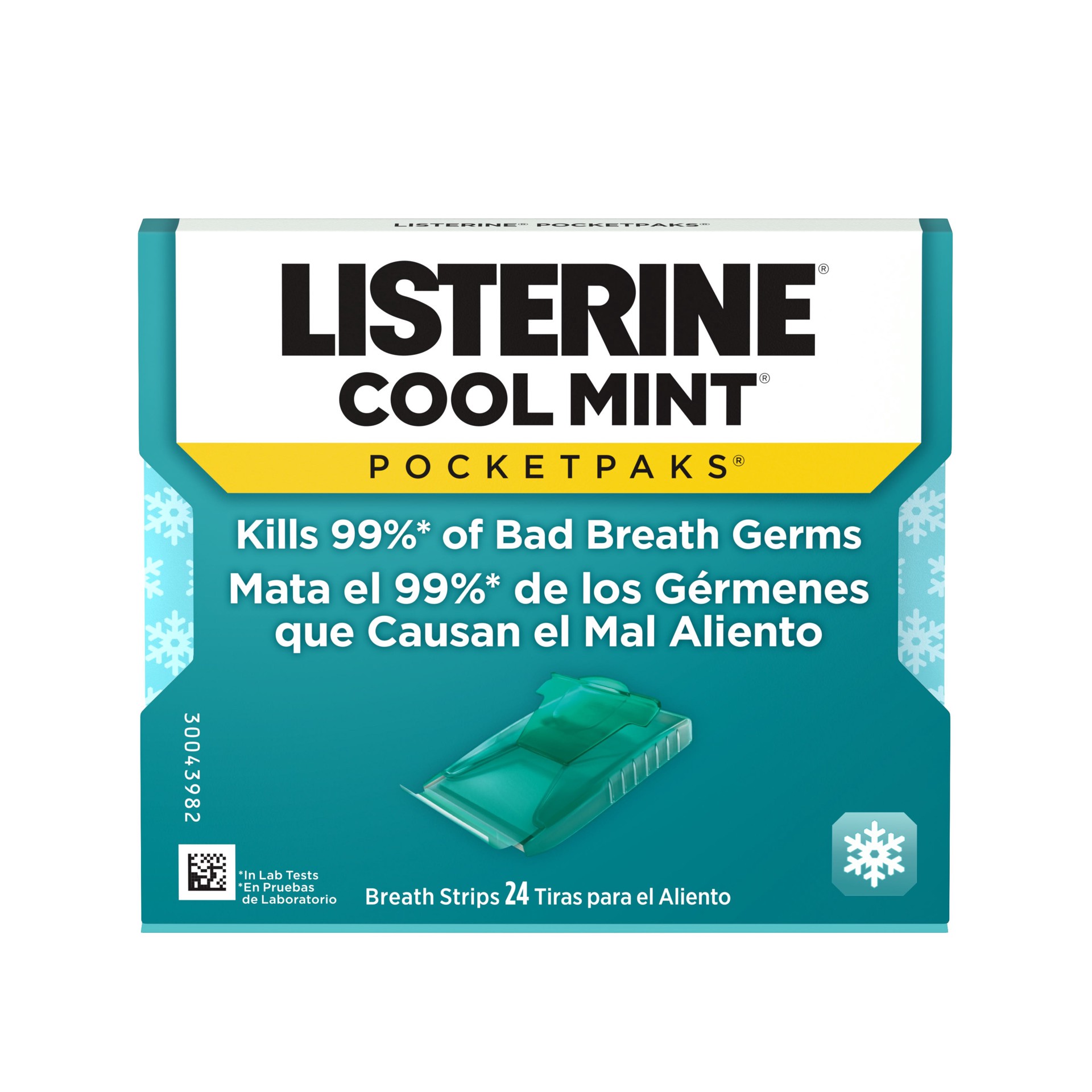 slide 8 of 9, Listerine Cool Mint PocketPaks Portable Breath Strips for Bad Breath, Fresh Breath Strips Dissolve Instantly to Kill 99% of Bad Breath Germs* On-the-Go, Cool Mint, 24-Strip Pack, 24 ct