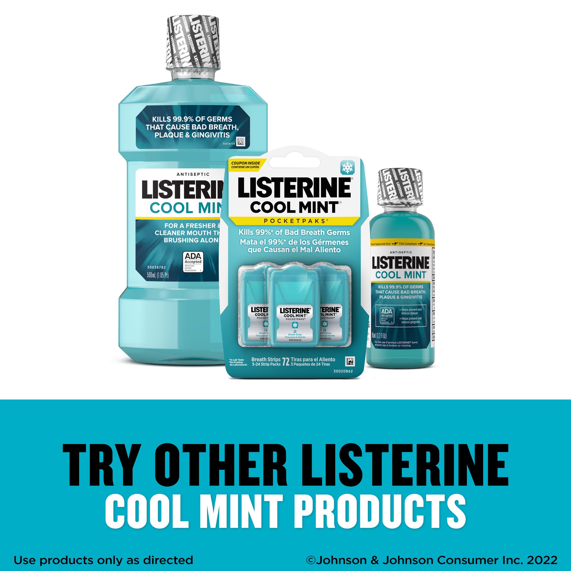 slide 9 of 9, Listerine Cool Mint PocketPaks Portable Breath Strips for Bad Breath, Fresh Breath Strips Dissolve Instantly to Kill 99% of Bad Breath Germs* On-the-Go, Cool Mint, 24-Strip Pack, 24 ct