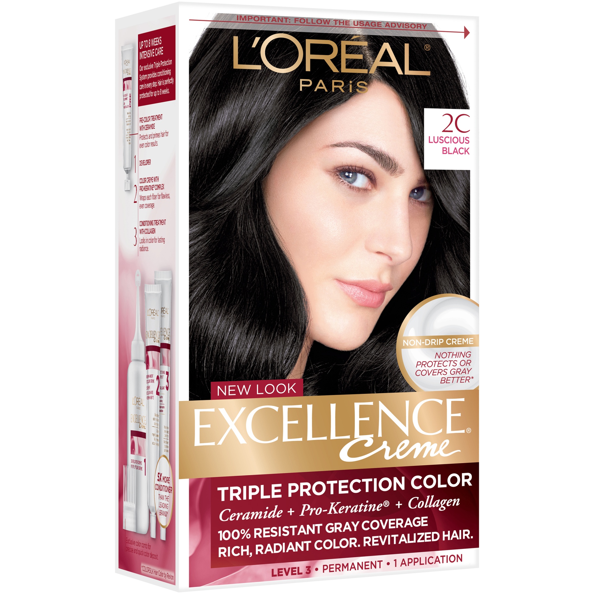 slide 3 of 8, L'Oréal Excellence Creme Triple Protection Hair Color - 2C Luscious Black, 1 ct