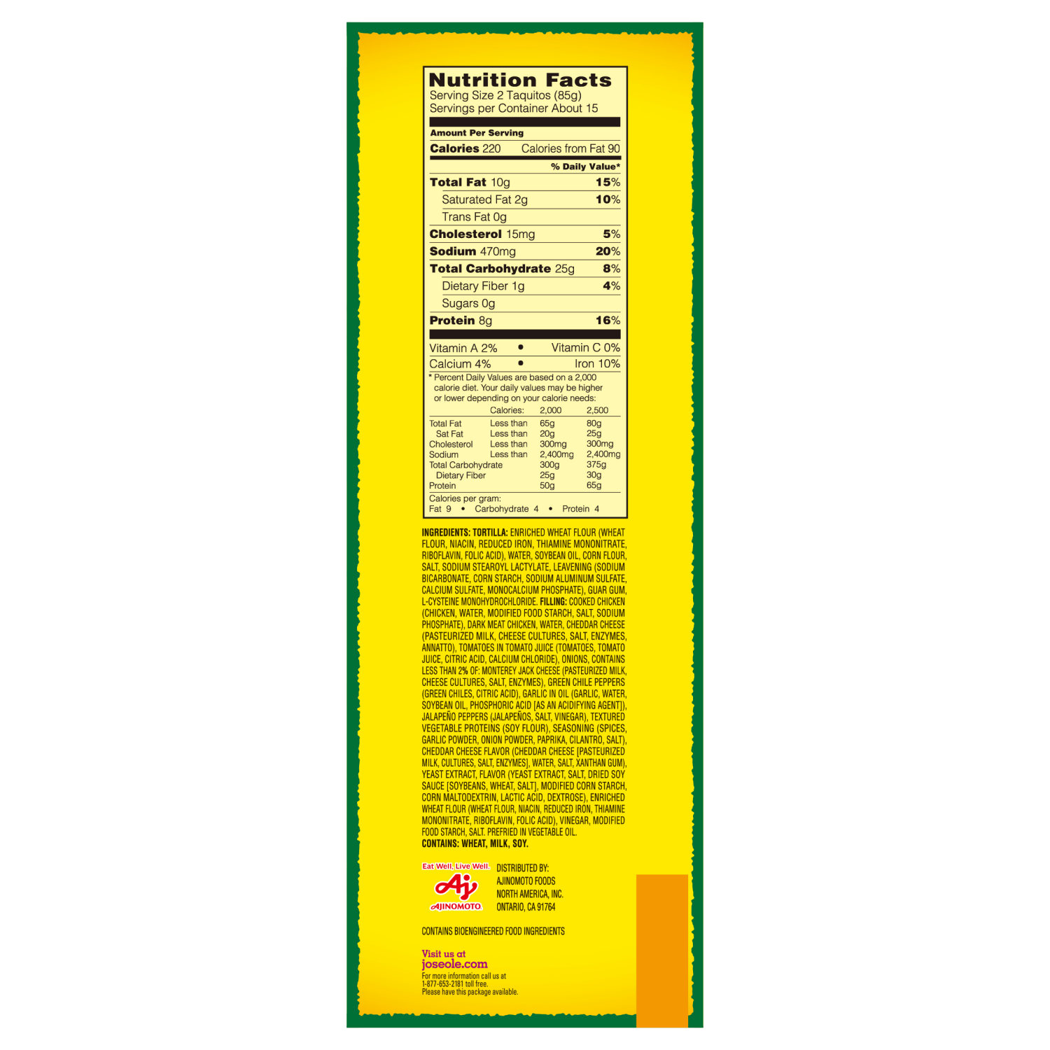 slide 2 of 3, José Olé Chicken & Cheese Taquitos 30 ea, 30 ct