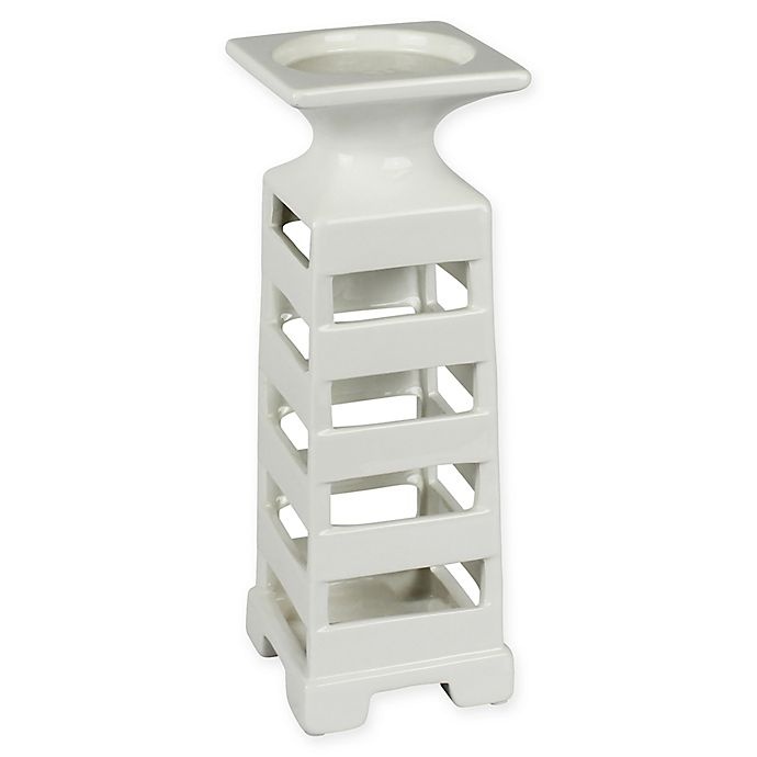 slide 1 of 1, Sagebrook Home Slat Ceramic Pillar Candle Holder - White, 13 in
