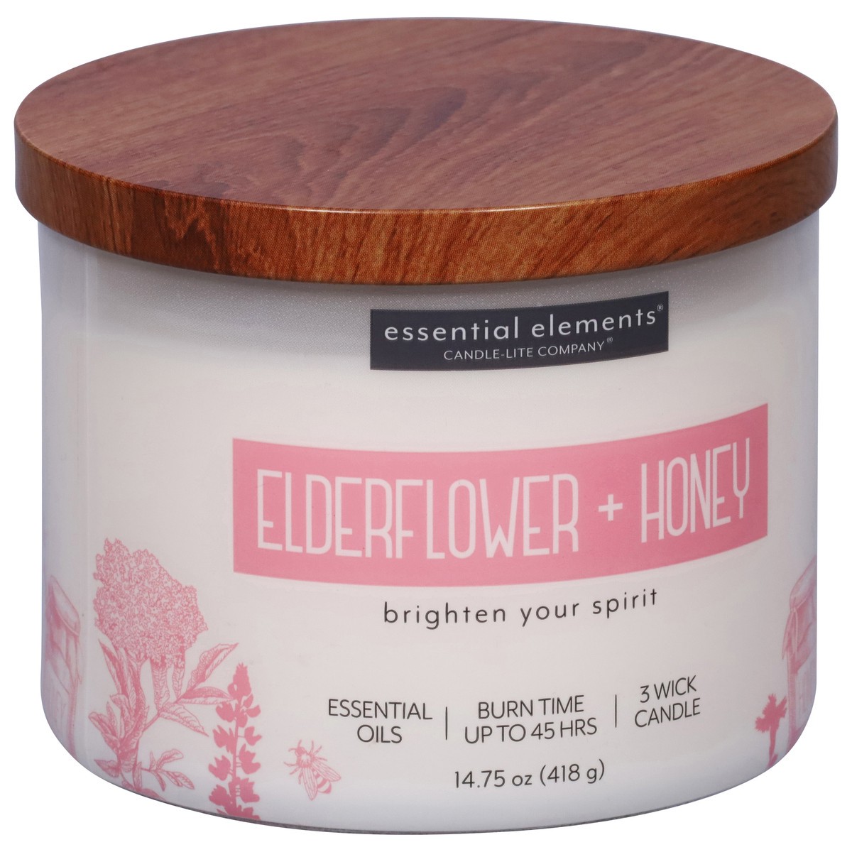 slide 9 of 9, Essential Elements 3 Wick Elderflower + Honey Candle 1 Each, 1 ct