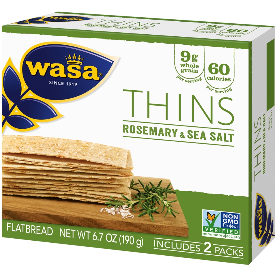 slide 4 of 8, Wasa Thins Swedish Style Rosemary & Sea Salt Flatbread 6.7 oz, 10 ct