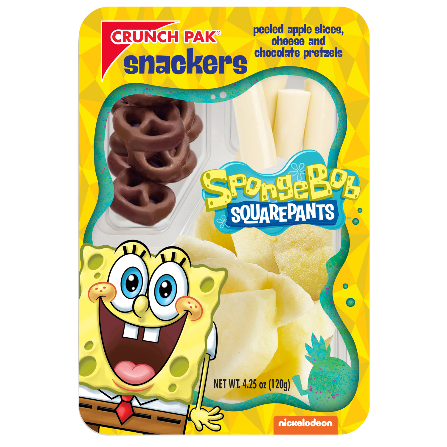 slide 1 of 1, Crunch Pak SpongeBob Snacker With Peeled Sweet Apples Cheese & Chocolate Pretzels 4.25 oz, 4.25 oz