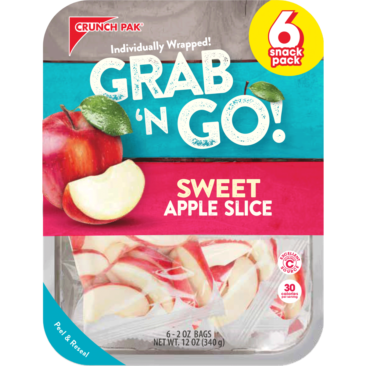 slide 1 of 5, Crunch Pak Grab N' Go Sweet apple slices 2 oz packages, 6 count, 6 ct; 2 oz