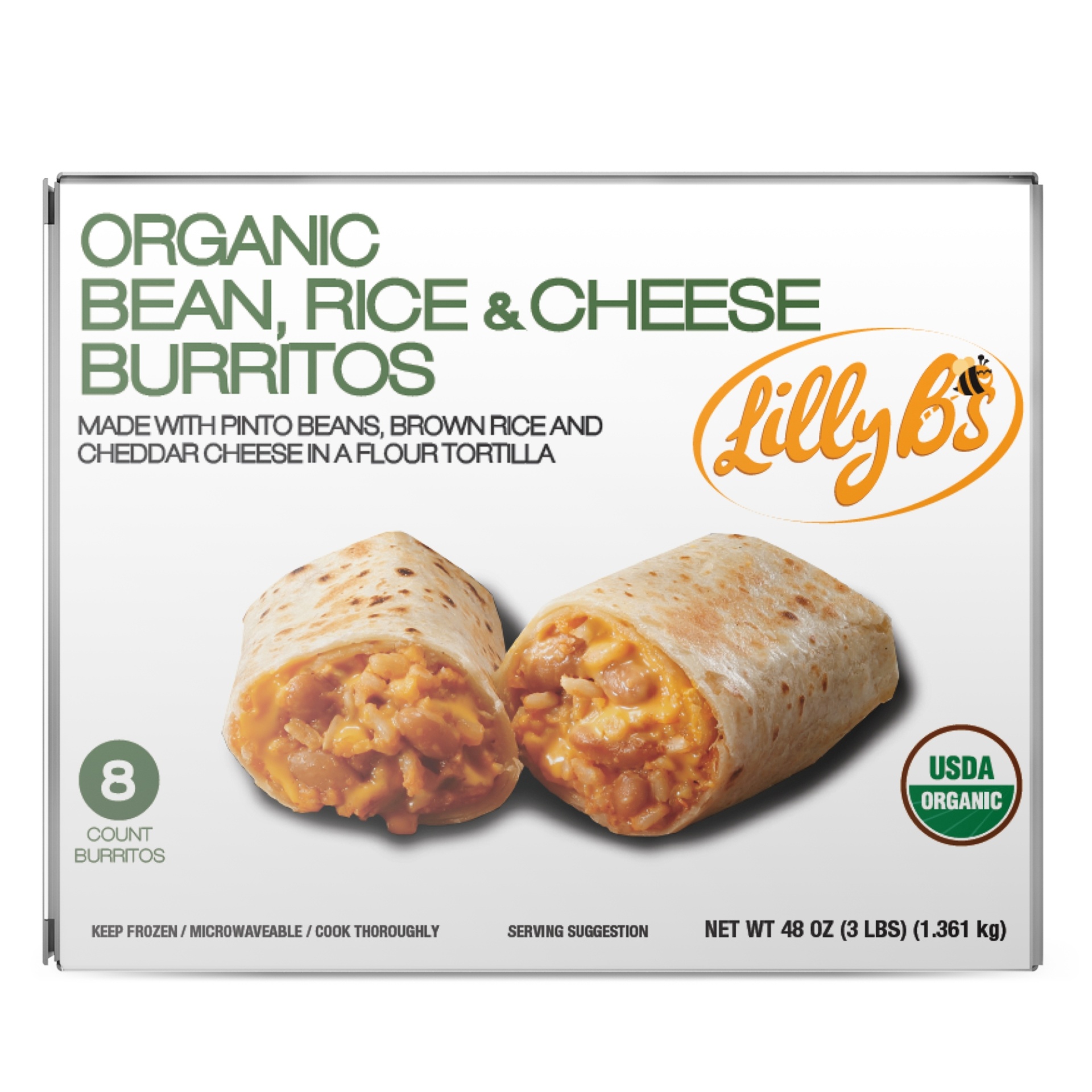 slide 1 of 1, Lilly B's Organic Bean Rice & Cheese Burritos, 