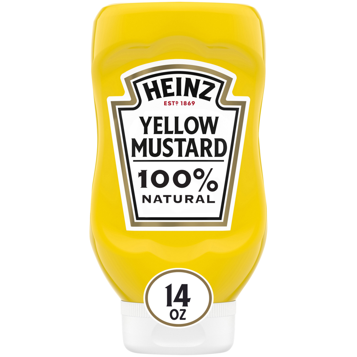 slide 1 of 29, Heinz 100% Natural Yellow Mustard, 14 oz Bottle, 14 oz