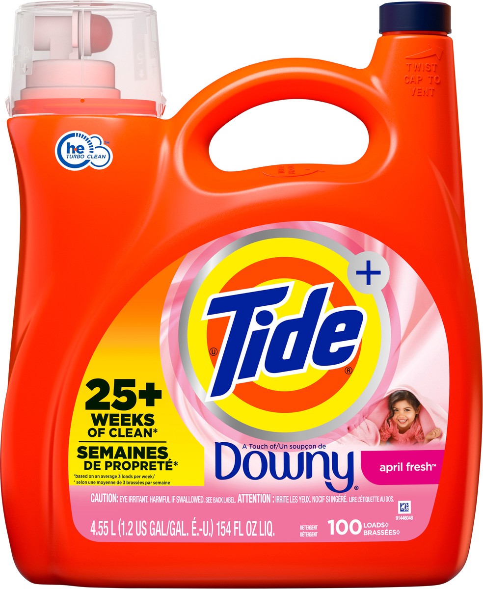 slide 5 of 6, Tide Liquid Laundry Detergent with a Touch of Downy, April Fresh, 100 loads, 154 fl oz, HE Compatible, 154 fl oz