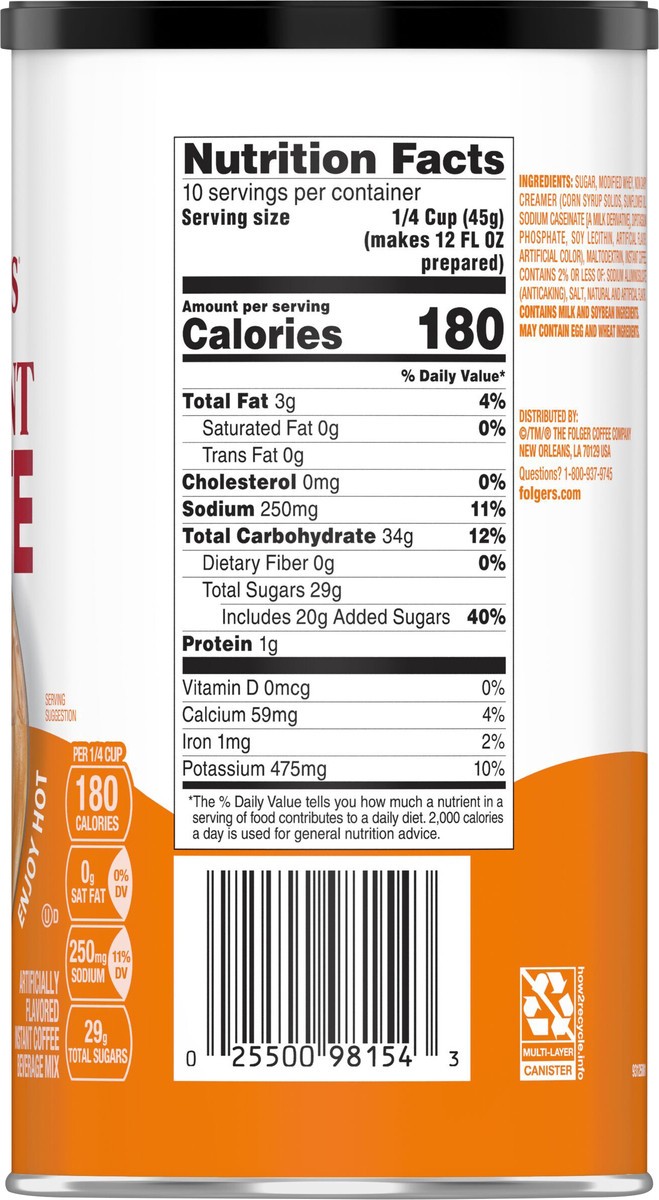 slide 5 of 11, Folgers Buttery Caramel Instant Latte, Artificially Flavored Instant Coffee Beverage Mix, 16-Oz. Canister, 16 oz