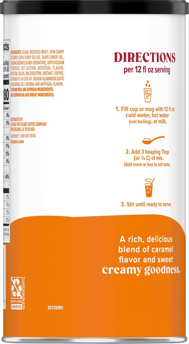 slide 6 of 11, Folgers Buttery Caramel Instant Latte, Artificially Flavored Instant Coffee Beverage Mix, 16-Oz. Canister, 16 oz