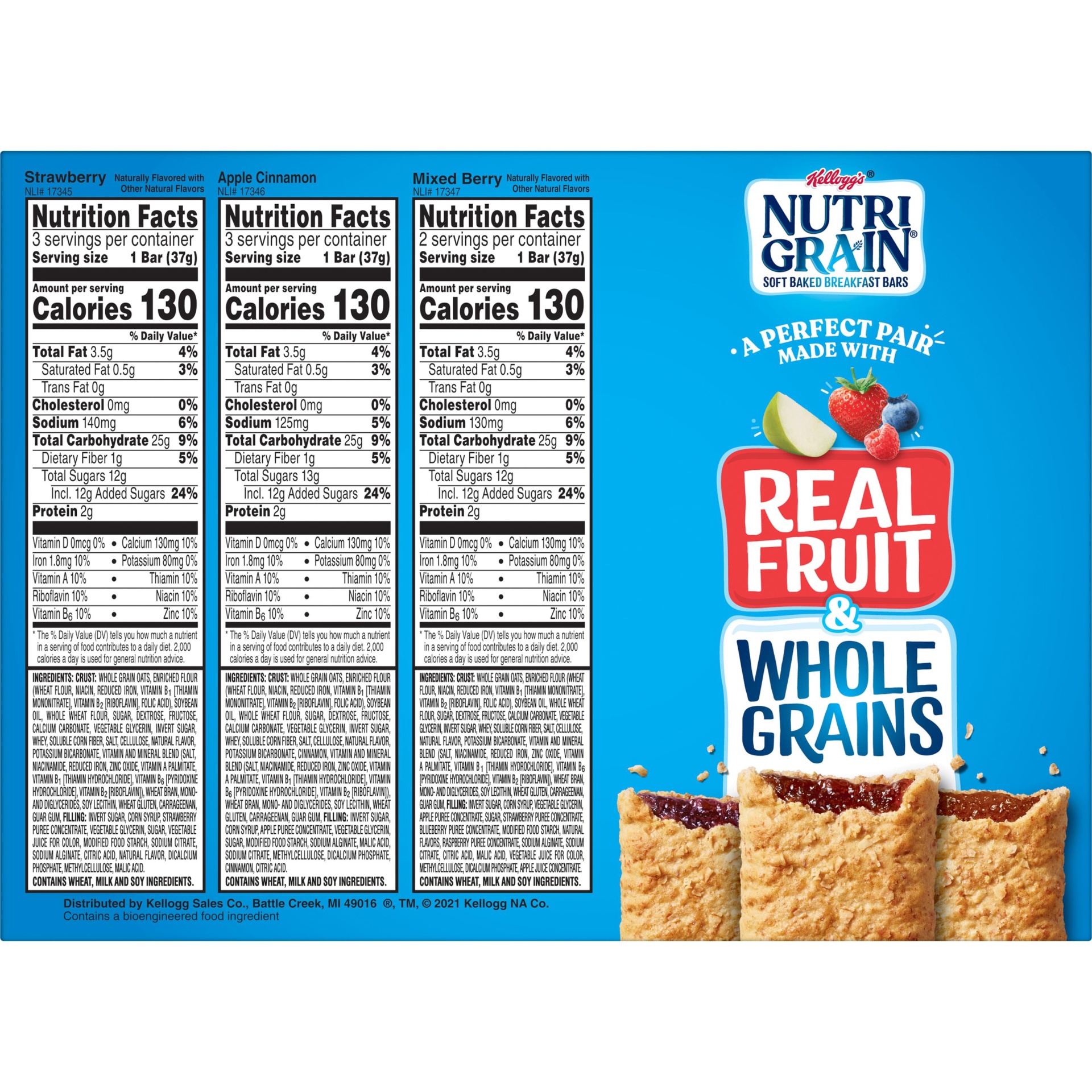 slide 2 of 6, Kellogg's Nutri-Grain Soft Baked Breakfast Bars, Made with Whole Grains, Kids Snacks, Variety Pack, 10.4 oz