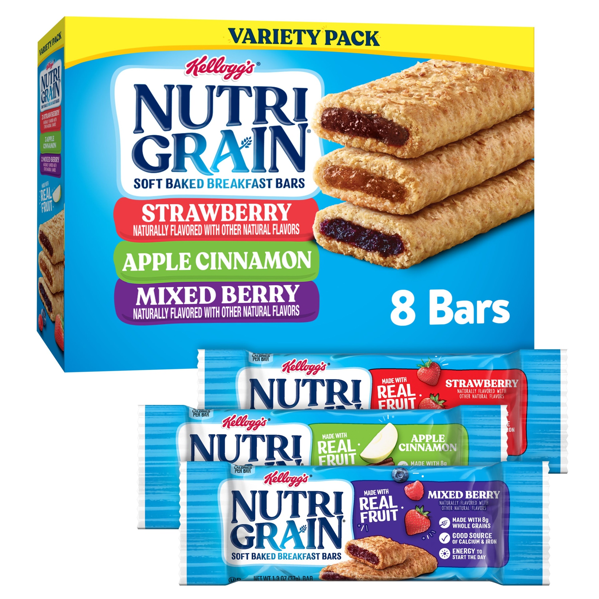 slide 1 of 6, Kellogg's Nutri-Grain Soft Baked Breakfast Bars, Made with Whole Grains, Kids Snacks, Variety Pack, 10.4 oz