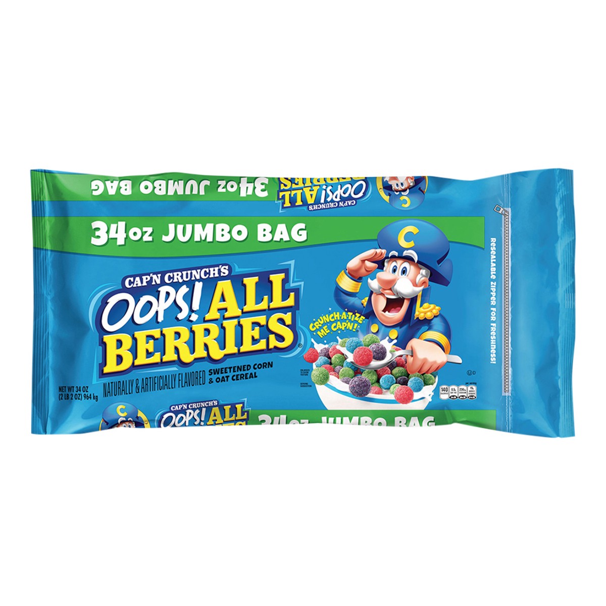 slide 6 of 8, Cap'n Crunch Sweetened Corn & Oat Cereal Oops All Berries Naturally And Artificially Flavored 34 Oz, 34 oz